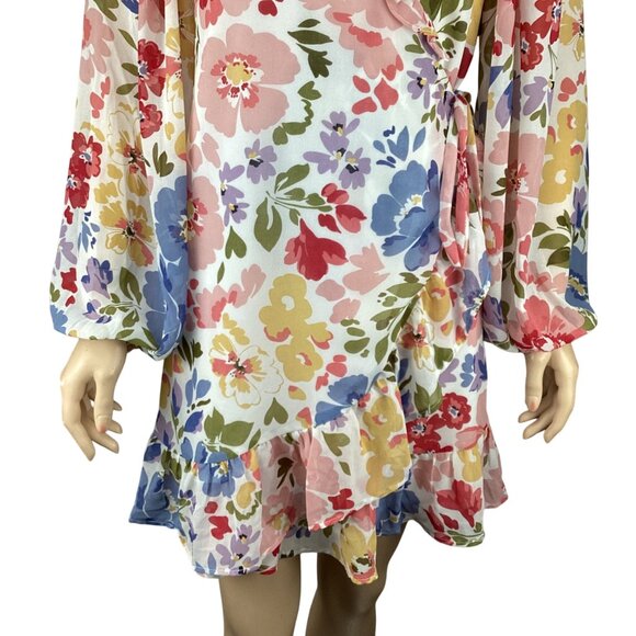 En Saison Womens Dress Size‎ XS Constantia Mini Floral Wrap Puff Long Sleeves - Picture 5 of 10